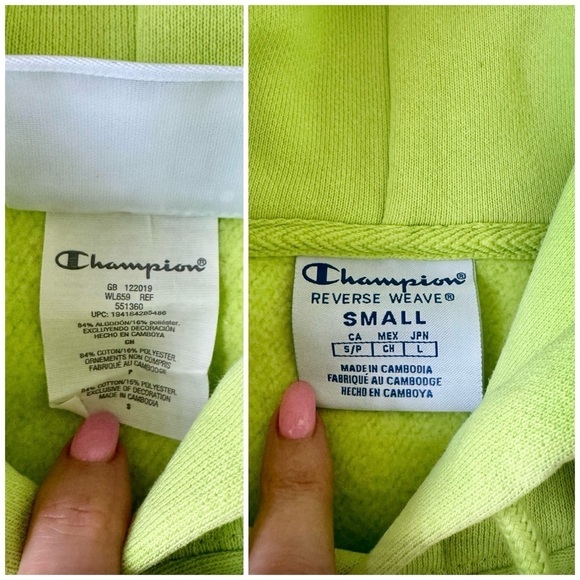 Champion Lime Neon Green Reverse Weave Cropped fleece Hoodie Heavyweight Small - Picture 16 of 16
